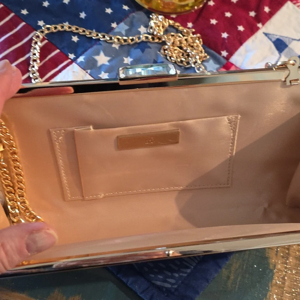 INC International Concepts Cream Satin Clutch or Crossbody - Picture 10 of 11